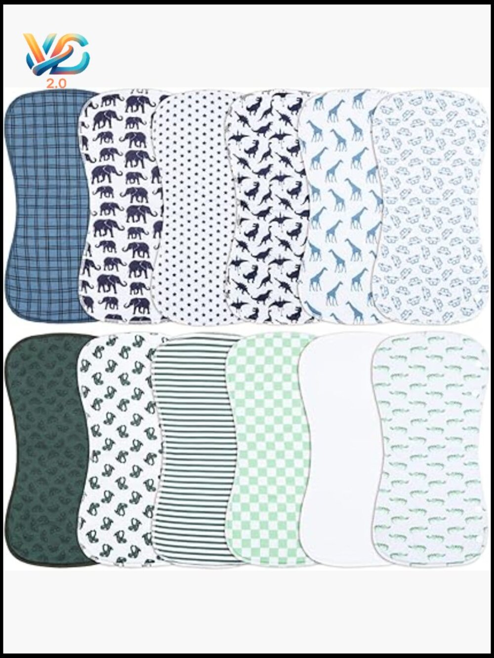 Burp Cloths with Snap 3-Layer Cotton Absorbent Set Newborn 12-Pack Must-Have